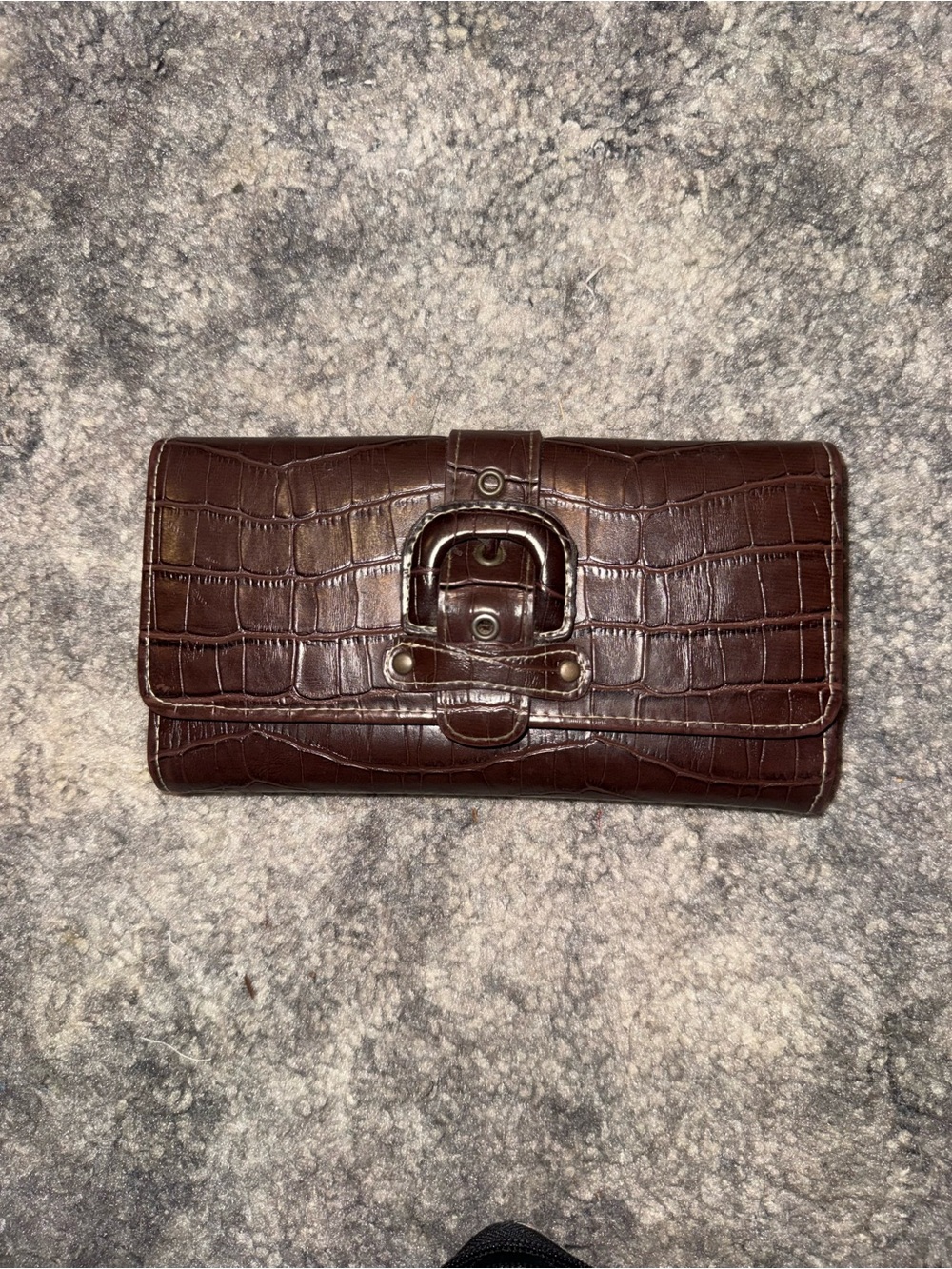 Croc-Embossed Brown Buckle Wallet